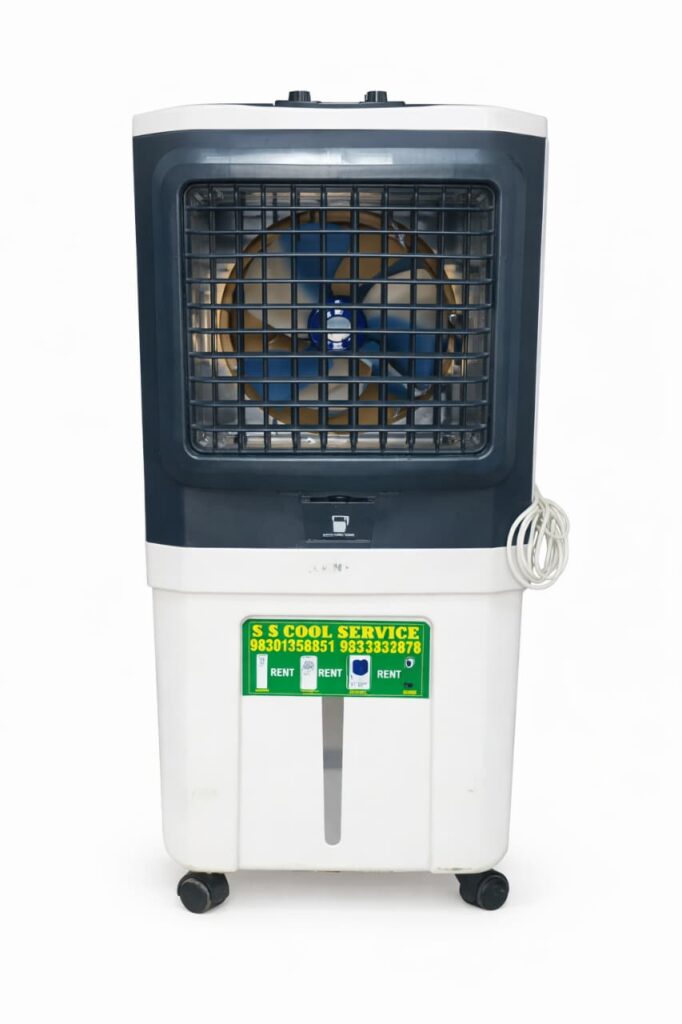 Room air cooler on rent in Mumbai – 75 litre tank honeycomb pads by Accer Rentals